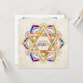 Kleurrijke ster van David Mandala Happy Hanukkah Kaart (Voorkant / Achterkant in situ)