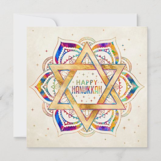 Kleurrijke ster van David Mandala Happy Hanukkah Kaart (Voorkant)