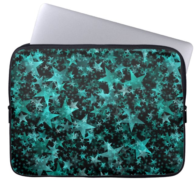 Kleurrijke sterren Aqua Blauwgroen zwarte achtergr Laptop Sleeve (Voorkant)