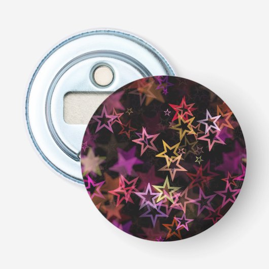 Kleurrijke sterren dansen grillig  button flesopener (Voorkant)