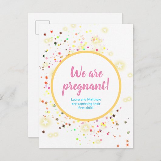 Kleurrijke sterren en Confetti Zwangerschap Aankon Aankondigingskaart (Voorkant / Achterkant)