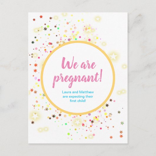 Kleurrijke sterren en Confetti Zwangerschap Aankon Briefkaart (Voorkant)