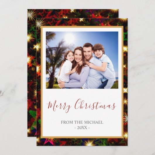 Kleurrijke sterren en lichte kerstfoto feestdagenkaart (Voorkant / Achterkant)
