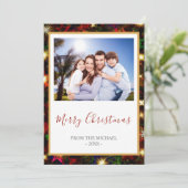 Kleurrijke sterren en lichte kerstfoto feestdagenkaart (Staand voorkant)