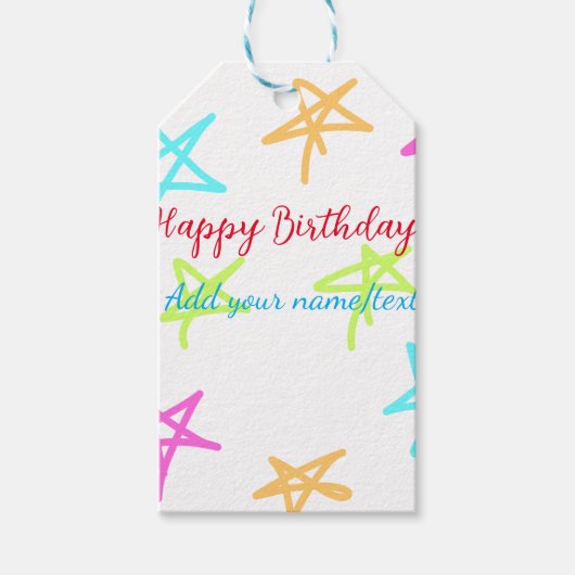 Kleurrijke sterren gelukkige verjaardag voeg naam  cadeaulabel (Voorkant)