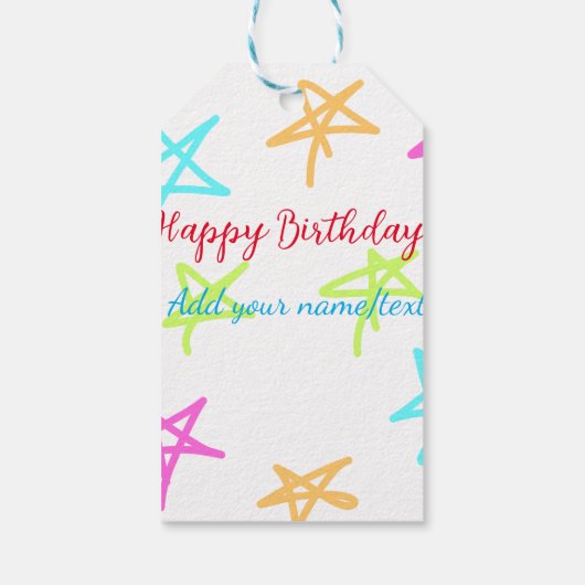 Kleurrijke sterren gelukkige verjaardag voeg naam  cadeaulabel (Achterkant)