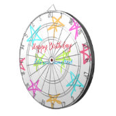 Kleurrijke sterren gelukkige verjaardag voeg naam  dartbord (Voorkant Rechts)