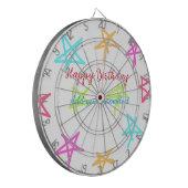 Kleurrijke sterren gelukkige verjaardag voeg naam  dartbord (Voorkant Links)