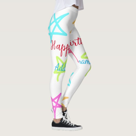 Kleurrijke sterren gelukkige verjaardag voeg naam  leggings (Rechts)