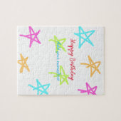 Kleurrijke sterren gelukkige verjaardag voeg naam legpuzzel (Horizontaal)