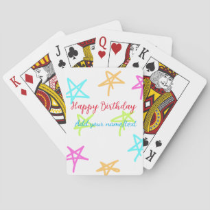 Kleurrijke sterren gelukkige verjaardag voeg naam pokerkaarten
