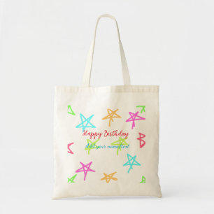 Kleurrijke sterren gelukkige verjaardag voeg naam tote bag