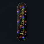 Kleurrijke Sterren Gepersonaliseerde Naam Schaats  Persoonlijk Skateboard<br><div class="desc">Dit schaatsen bord heeft een ontwerp van kleurrijke sterren op een zwarte achtergrond. Het ontwerp is gepersonaliseerd,  zodat u elke gewenste naam kunt toevoegen. Geweldig cadeau voor elke boarder die een  maar stijlvol ontwerp wil.</div>