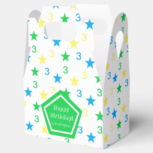 Kleurrijke sterren jongens 3e verjaardag bedankdoosjes (Geopend)