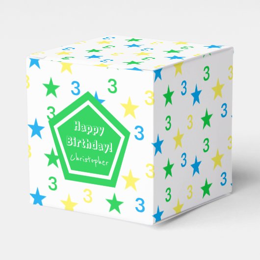 Kleurrijke sterren jongens 3e verjaardag bedankdoosjes (Voorkant Zijde)