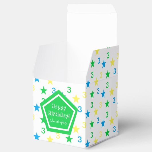 Kleurrijke sterren jongens 3e verjaardag bedankdoosjes (Geopend)