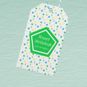 Kleurrijke sterren jongens 3e verjaardag cadeaulabel