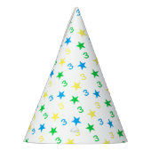 Kleurrijke sterren jongens 3e verjaardag feesthoedjes (Links)