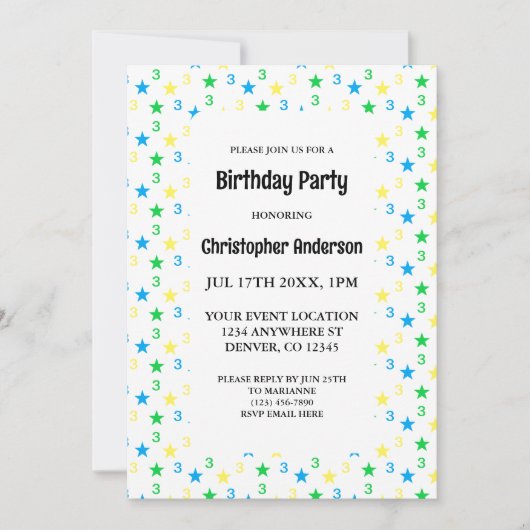 Kleurrijke sterren jongens 3e verjaardag kaart (Voorkant)