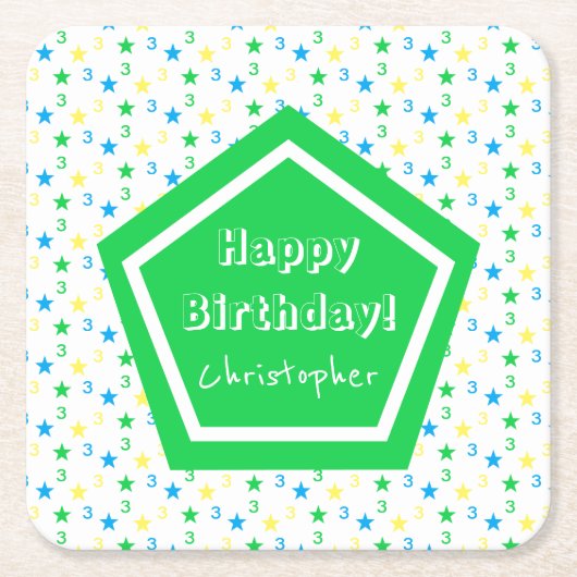 Kleurrijke sterren jongens 3e verjaardag kartonnen onderzetters (Voorkant)