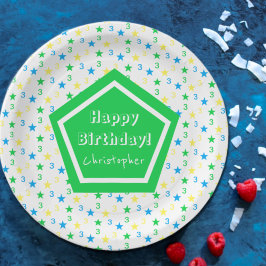 Kleurrijke sterren jongens 3e verjaardag papieren bordje