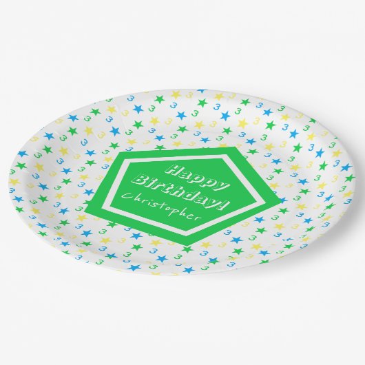 Kleurrijke sterren jongens 3e verjaardag papieren bordje (Gekanteld)