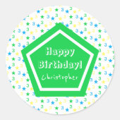 Kleurrijke sterren jongens 3e verjaardag ronde sticker (Voorkant)