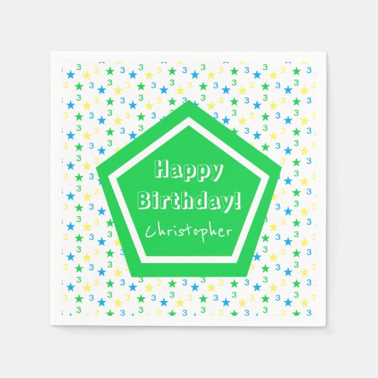 Kleurrijke sterren jongens 3e verjaardag servet (Voorkant)