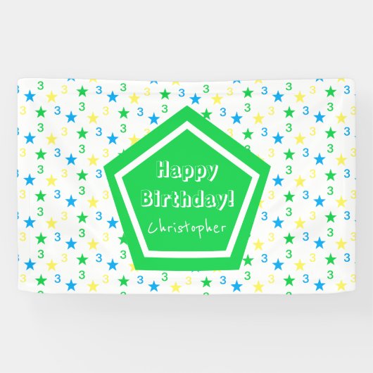Kleurrijke sterren jongens 3e verjaardag spandoek (Horizontaal)
