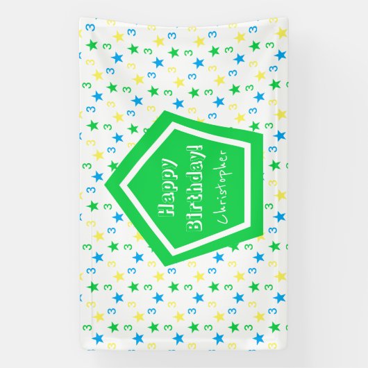 Kleurrijke sterren jongens 3e verjaardag spandoek (Verticaal)