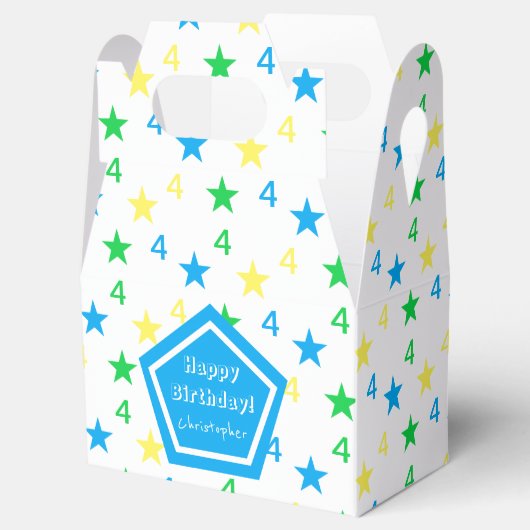 Kleurrijke sterren jongens 4e verjaardag bedankdoosjes (Geopend)