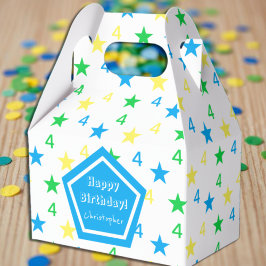 Kleurrijke sterren jongens 4e verjaardag bedankdoosjes