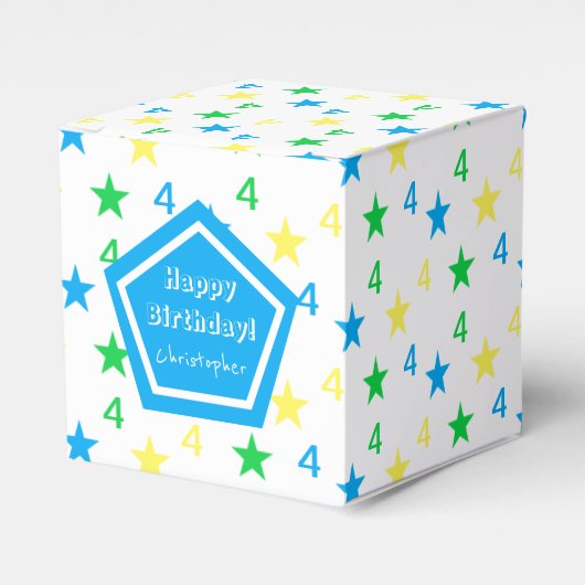 Kleurrijke sterren jongens 4e verjaardag bedankdoosjes (Voorkant Zijde)