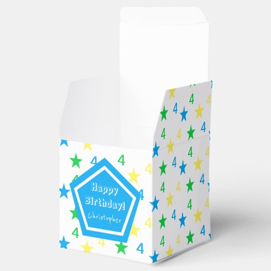 Kleurrijke sterren jongens 4e verjaardag bedankdoosjes (Geopend)