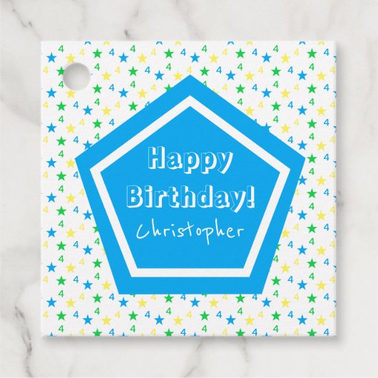 Kleurrijke sterren jongens 4e verjaardag bedankjes labels (Voorkant)