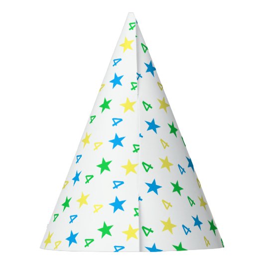 Kleurrijke sterren jongens 4e verjaardag feesthoedjes (Achterkant)