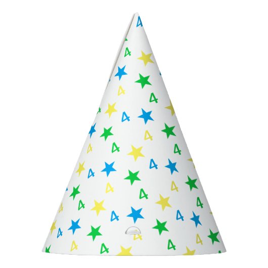 Kleurrijke sterren jongens 4e verjaardag feesthoedjes (Links)