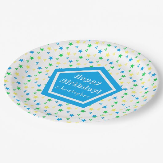 Kleurrijke sterren jongens 4e verjaardag papieren bordje (Gekanteld)
