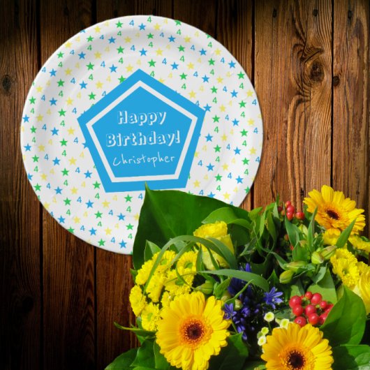 Kleurrijke sterren jongens 4e verjaardag papieren bordje