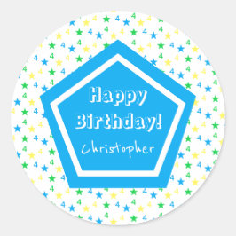 Kleurrijke sterren jongens 4e verjaardag ronde sticker