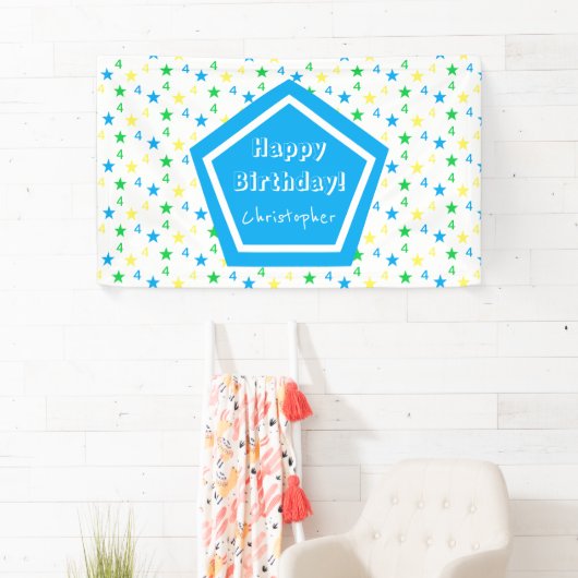 Kleurrijke sterren jongens 4e verjaardag spandoek (Insitu)
