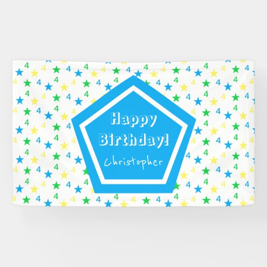 Kleurrijke sterren jongens 4e verjaardag spandoek (Horizontaal)
