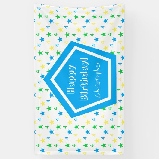 Kleurrijke sterren jongens 4e verjaardag spandoek (Verticaal)