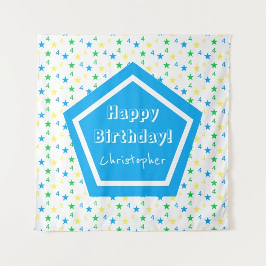 Kleurrijke sterren jongens 4e verjaardag wandkleed (Voorkant)