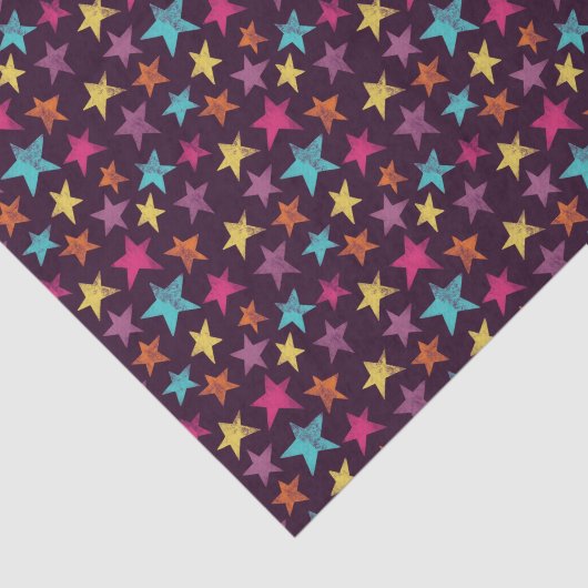 Kleurrijke sterren op donker Paarse patroon Tissuepapier (Detail)