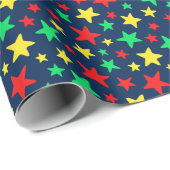 Kleurrijke sterren op marineblauwe achtergrond cadeaupapier (Rol Hoek)