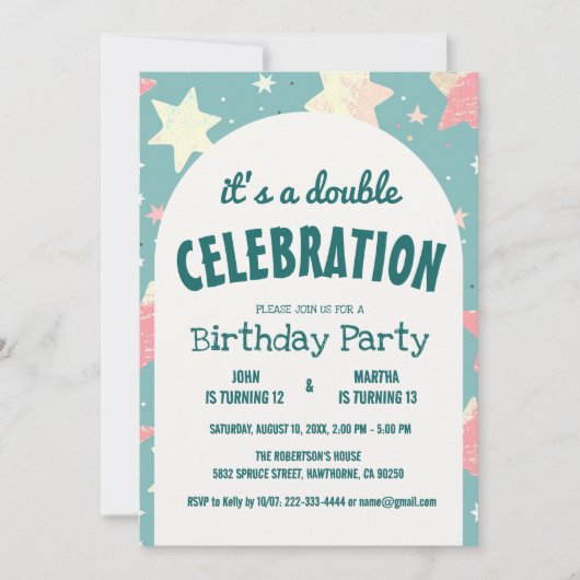 Kleurrijke Sterren Patroon Dubbele Verjaardagsfees Kaart (Voorkant)