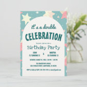 Kleurrijke Sterren Patroon Dubbele Verjaardagsfees Kaart (Staand voorkant)