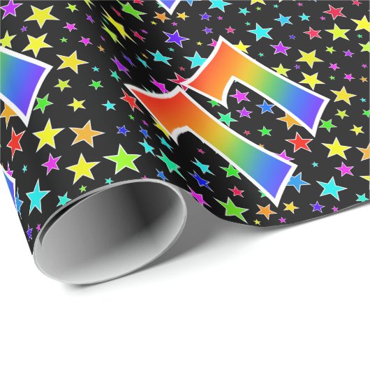 Kleurrijke sterren + Rainboogpatroon "77" Event # Cadeaupapier (Rol Hoek)