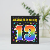 Kleurrijke Sterren + Regenboog Patroon "13" Verjaa Kaart (Staand voorkant)